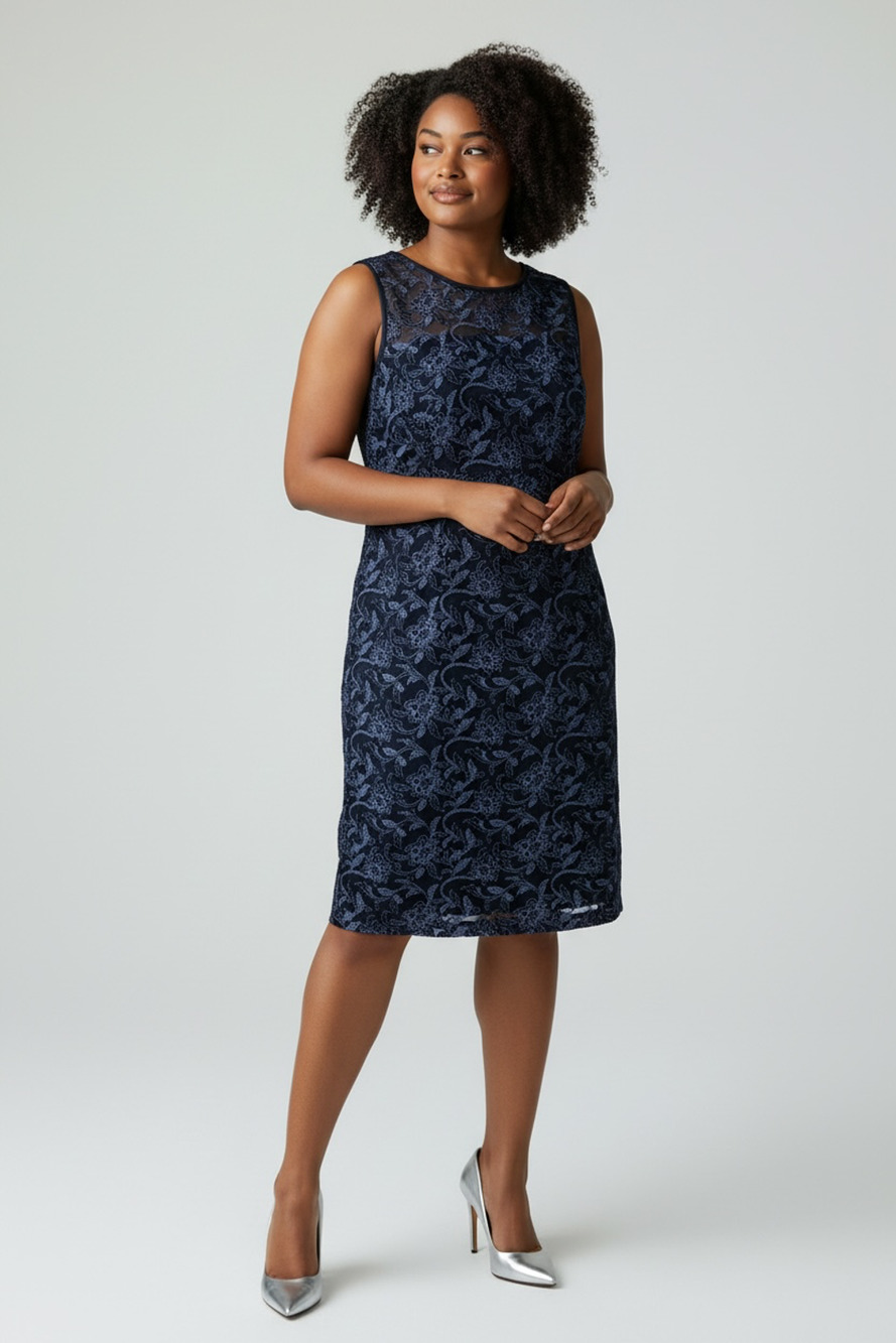 Ralph Lauren Navy Blue Metallic Sleeveless Cocktail Dress Size 18 Holiday Event